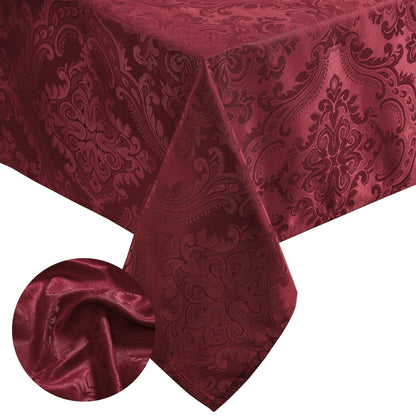 Elrene Home Fashions Caiden Elegance Damask Waterproof, Stain & Wrinkle Resistant Fabric Tablecloth, 60" x 120" Oblong/Rectangle, Cranberry