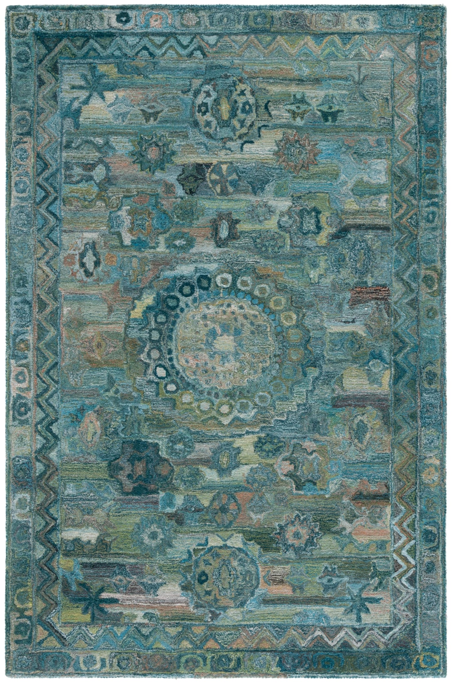 Safavieh Anatolia Collection Area Rug - 6' x 9', Aqua & Green, Handmade, Ideal for The Living Room, Bedroom, Dining Room (AN411Y-6)