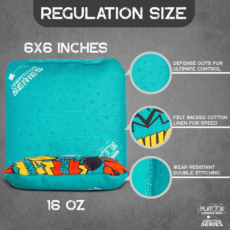 Play Platoon Competition Series Cornhole Bags Set of 8 Regulation Professional Weight Double Sided Slick and Stick with Rubber Sticky Dot Slow Side for Pro Corn Hole Bean Bag Toss Game-Designed in USA