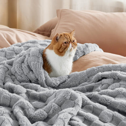 Bedsure Fleece Throw Blanket for Sofa - Soft Cosy Checkered Blankets for Women and Girls, Fluffy Warm Single Throw for Bed, Grey, 127x152 cm