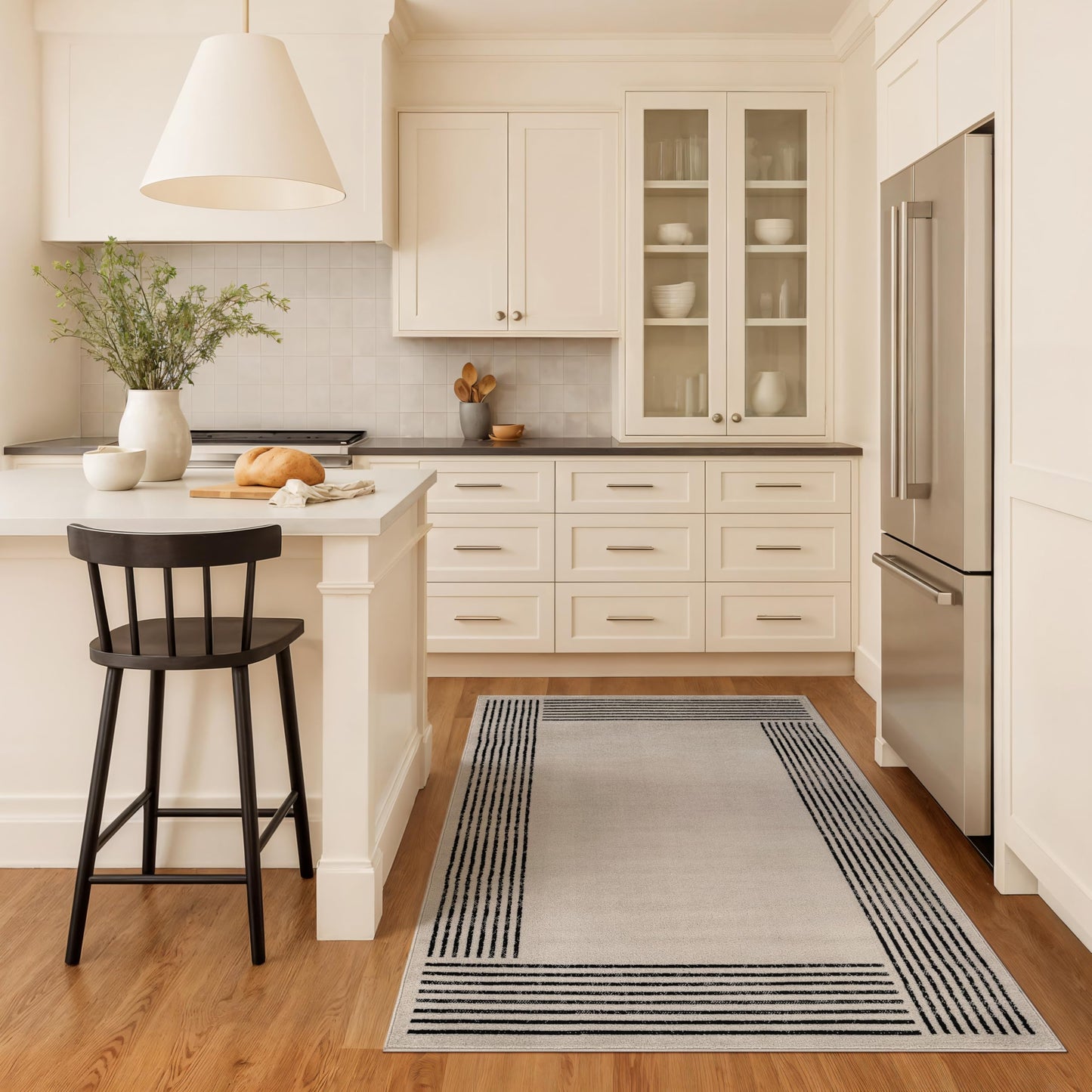 Rugshop Modern Minimal Bordered Indoor Area Rug for Entryway,Bedroom,Kitchen Rug Low Pile Rug with Jute Backing 4' x 6' Cream