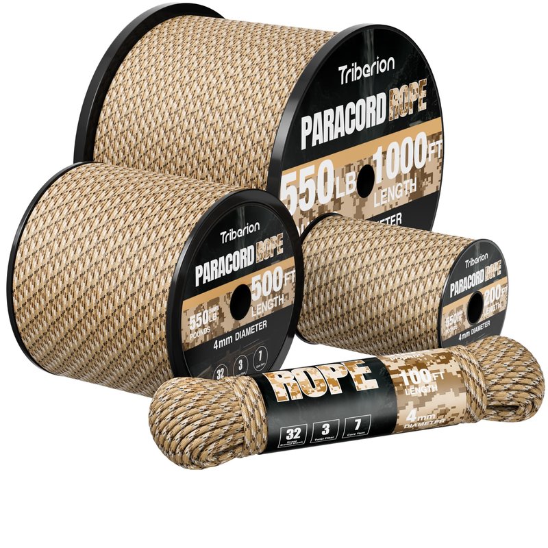 Paracord Rope 550 lb - 50ft 5/32" Parachute Cord 4MM 7-Strand para Cord - Heavy Duty Spool String for Survival,Camping Gear, Survival Bracelet, Clothesline - Desert Camo