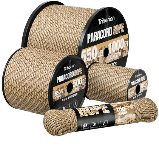Paracord Rope 550 lb - 50ft 5/32" Parachute Cord 4MM 7-Strand para Cord - Heavy Duty Spool String for Survival,Camping Gear, Survival Bracelet, Clothesline - Desert Camo