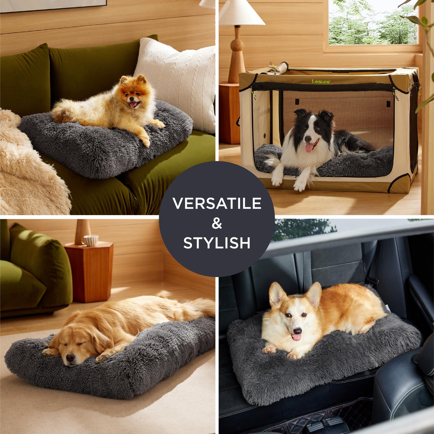 Bedsure Dog Crate Bed Extra Large - XL Fluffy Crate Mattress Washable with Anti Slip Bottom, Dog Anxiety Pillow Cushion for XLarge Pets, Dark Grey, 104x69cm