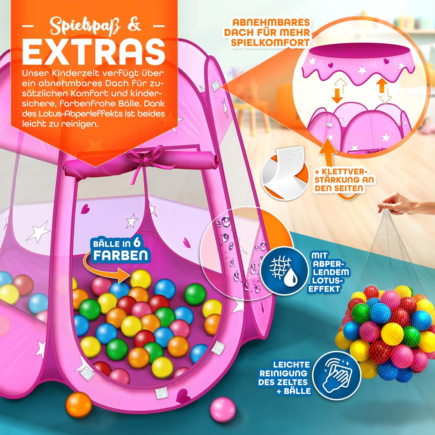 KIDUKU® Childs Play Tent Pop-Up + 100 Balls + Carrying bag Play house Ball pool Castle for Indoor and Outdoor use 3 In 1 Playground for Children Baby Kids (Pink)