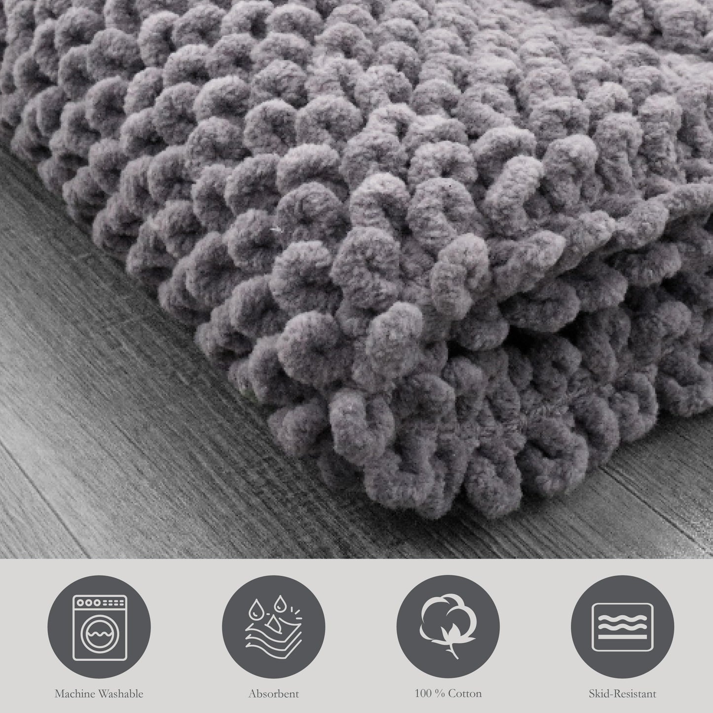 Jean Pierre New York 100% Chenille Cotton Skid Resistant Plush Bath Mat - 17"x24" Bathroom Rug - Charcoal Grey