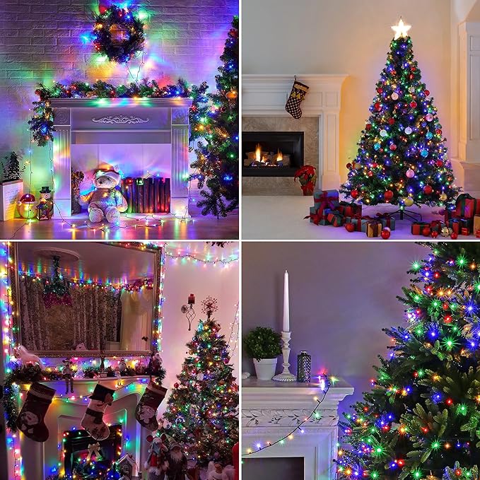 kemooie 500 LED Christmas String Lights, 164FT 8 Lighting Modes with Memory Plug in Waterproof Green Wire Lights, for Outdoor Birthday Christmas Party Garden Balcony Decorations (Multicolored)