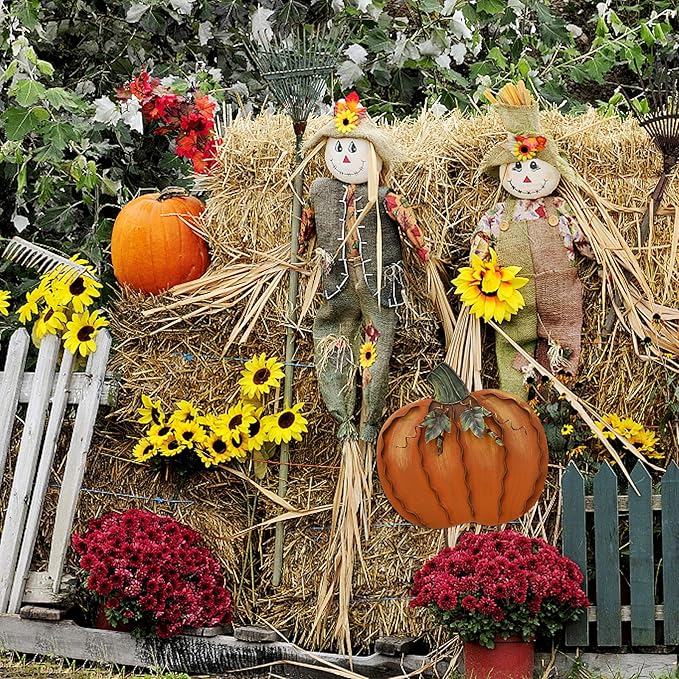 Metal Pumpkin Stakes Yard Signs Fall Decor Decorative Garden Stake Lawn Pumpkins Ornaments Outdoor Autumn Decoration for Harvest Halloween Thanksgiving (17.5" H Orange x2)
