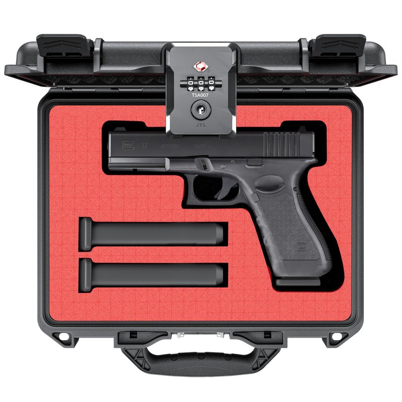 Kinghardcase TSA Gun Case for Handgun, TSA Approved Firearm Travel Case, Waterproof & Shock Proof Lockable handgun case, 10.6”*8.8”*4” Inches 9mm Pistol Case Hard Shell