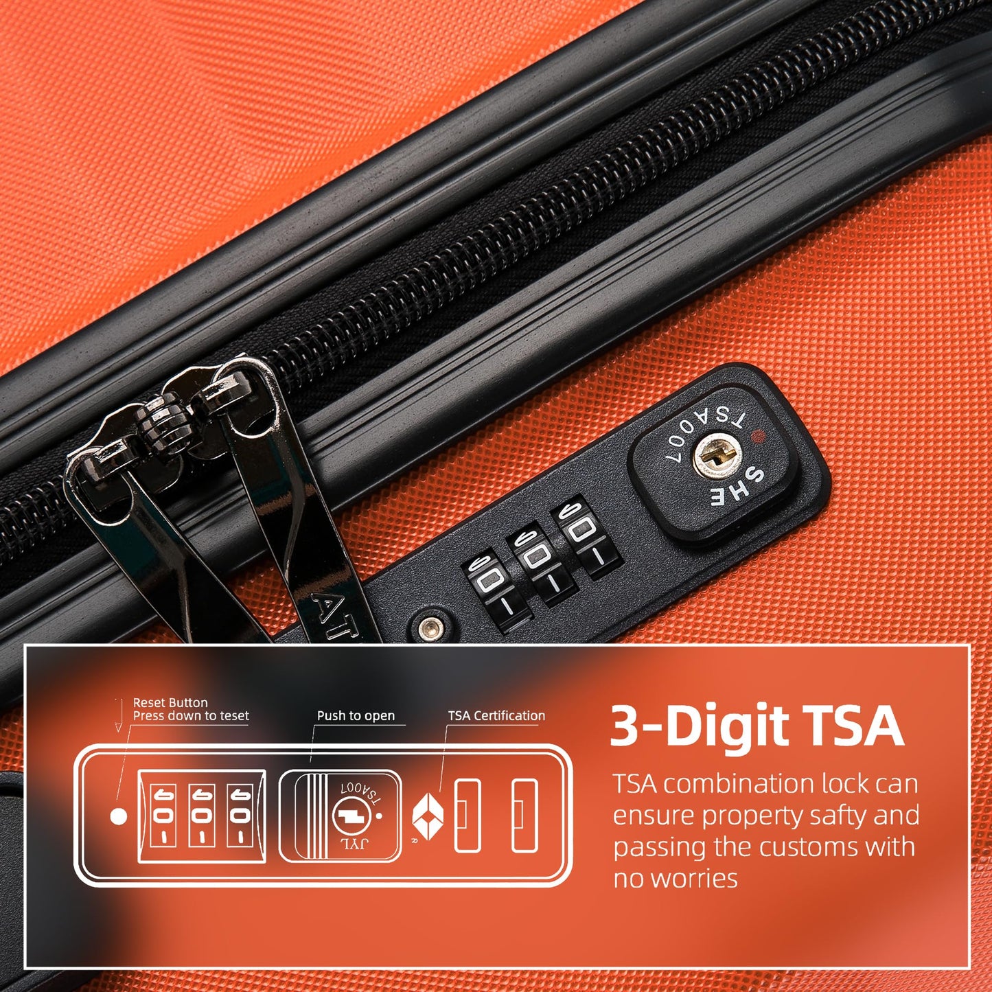 ATX Luggage Medium Suitcase on 4 Dual Spinner Wheels Super Lightweight ABS Hard Shell Hold Check in with Built-in TSA Lock (Orange, 65Liter)