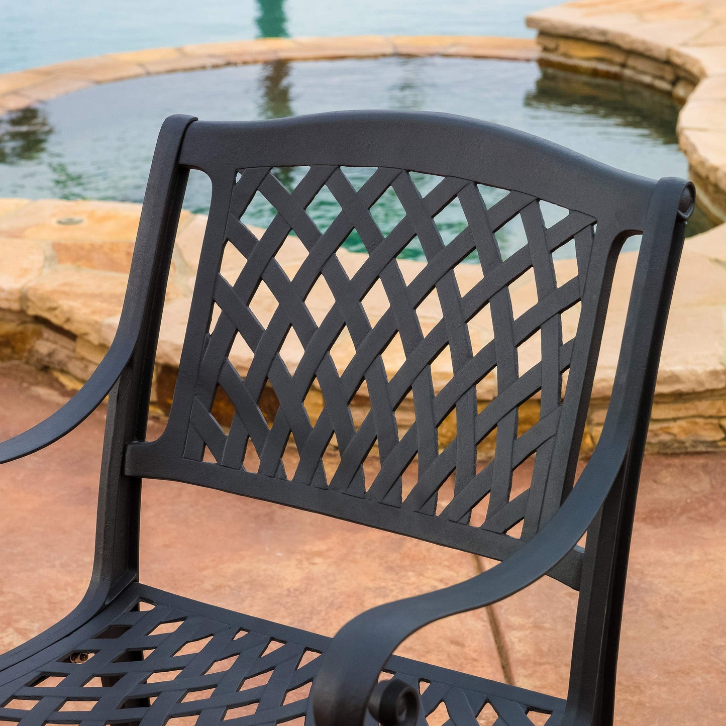 Christopher Knight Home Hallandale Outdoor Cast Aluminum Chairs, 2-Pcs Set, Antique Matte Black