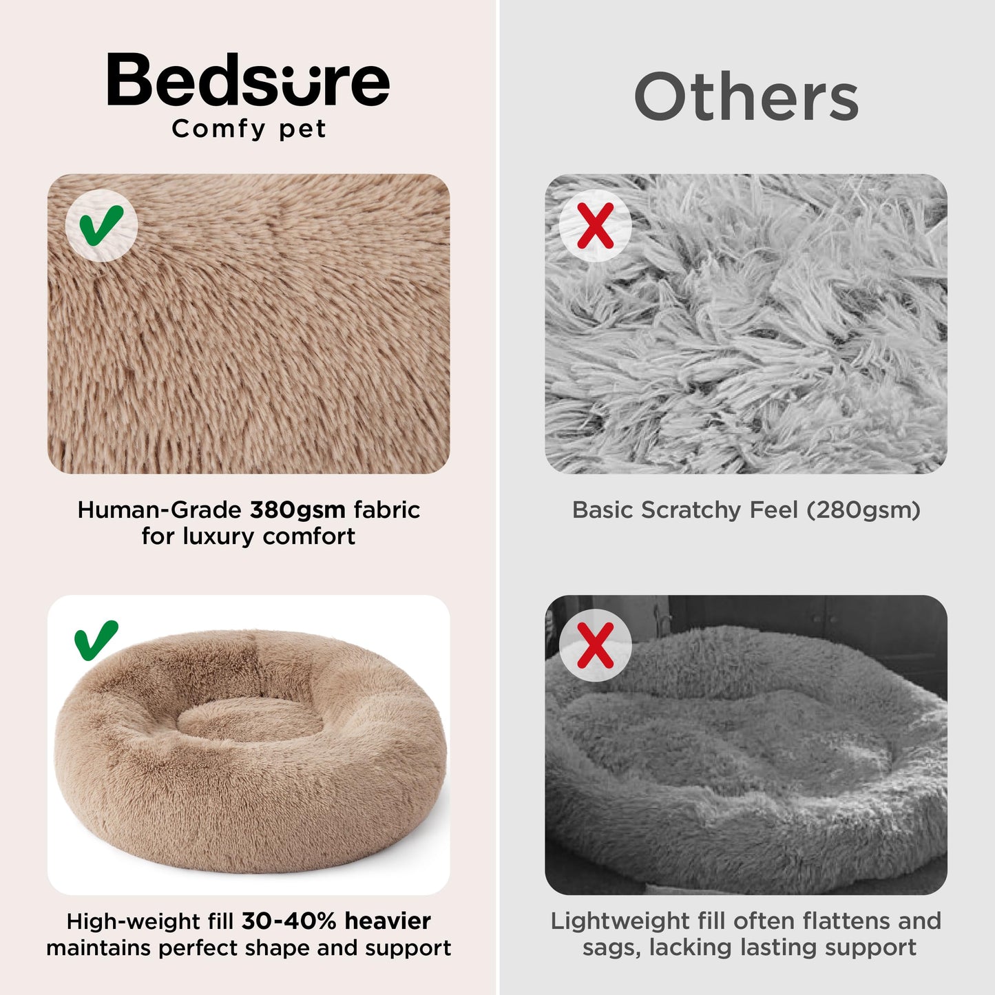 Bedsure Calming Dog Bed Medium Size Dog - Donut Washable Medium Pet Bed, 30 inches Anti-Slip Round Fluffy Plush Faux Fur Cat Bed, Fits up to 45 lbs Pets, Camel
