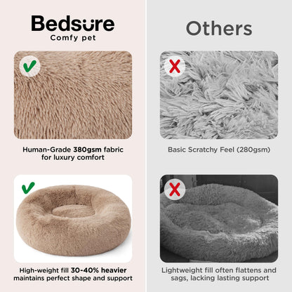 Bedsure Calming Dog Bed Medium Size Dog - Donut Washable Medium Pet Bed, 30 inches Anti-Slip Round Fluffy Plush Faux Fur Cat Bed, Fits up to 45 lbs Pets, Camel