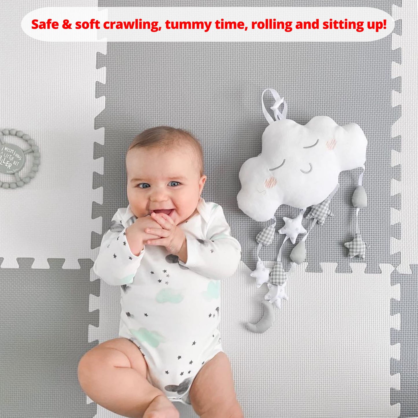 Extra Large Baby Play Mat Tiles Thick Foam Non-Toxic Floor Puzzle Mat Interlocking Activity Playmat for Infants Toddlers Kids Crawling Tummy Time 74x74 Inches (Grey/White)
