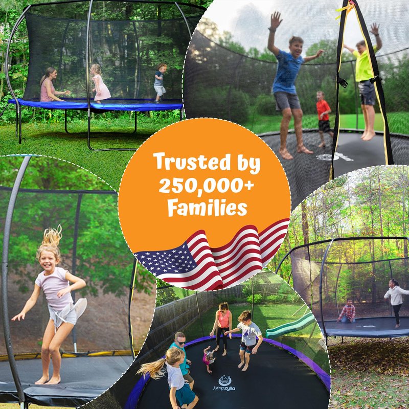JUMPZYLLA Trampoline Outdoor 8FT 10FT 12FT 14FT 15FT 16FT with Enclosure and Ladder, ASTM Approved Recreational Trampoline for Kids and Adults, Anti-Rust Coated Frame (Green, 16FT)