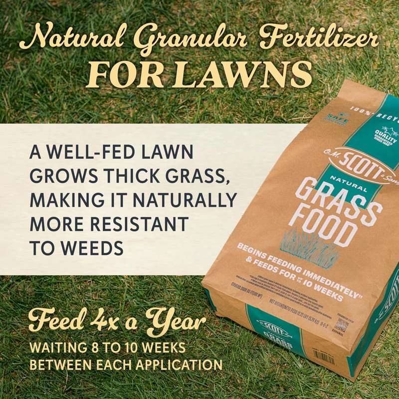 O.M. Scott and Sons Natural Grass Food - Grass Fertilizer for Lawns, Feeds up to 10 Weeks, Covers 2,000 sq. ft., 12.72 lb.