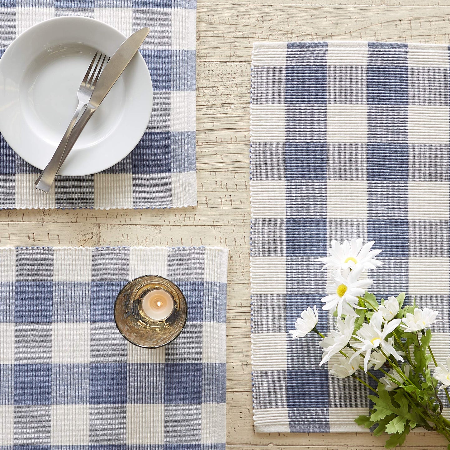 DII Buffalo Check Collection, Classic Farmhouse Tabletop Set, Placemat Set, 13x19, Stonewash Blue, 6 Piece