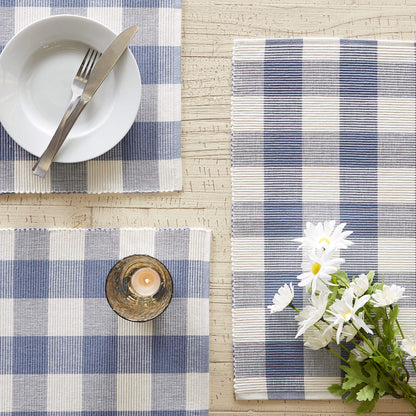 DII Buffalo Check Collection, Classic Farmhouse Tabletop Set, Placemat Set, 13x19, Stonewash Blue, 6 Piece