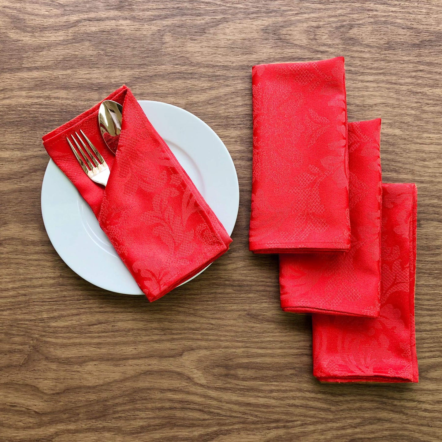 Solid Color Damask Jacquard Woven Napkin (18" Napkin Set of 4, Red)