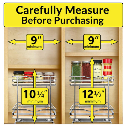 LYNK PROFESSIONAL® Pull Out Spice Rack Organizer for Inside Kitchen Cabinets - 4-1/4 inch Wide - Slide Out Drawer – Chrome Sliding Spice Cabinet Organization Shelf Racks - 2 Tier