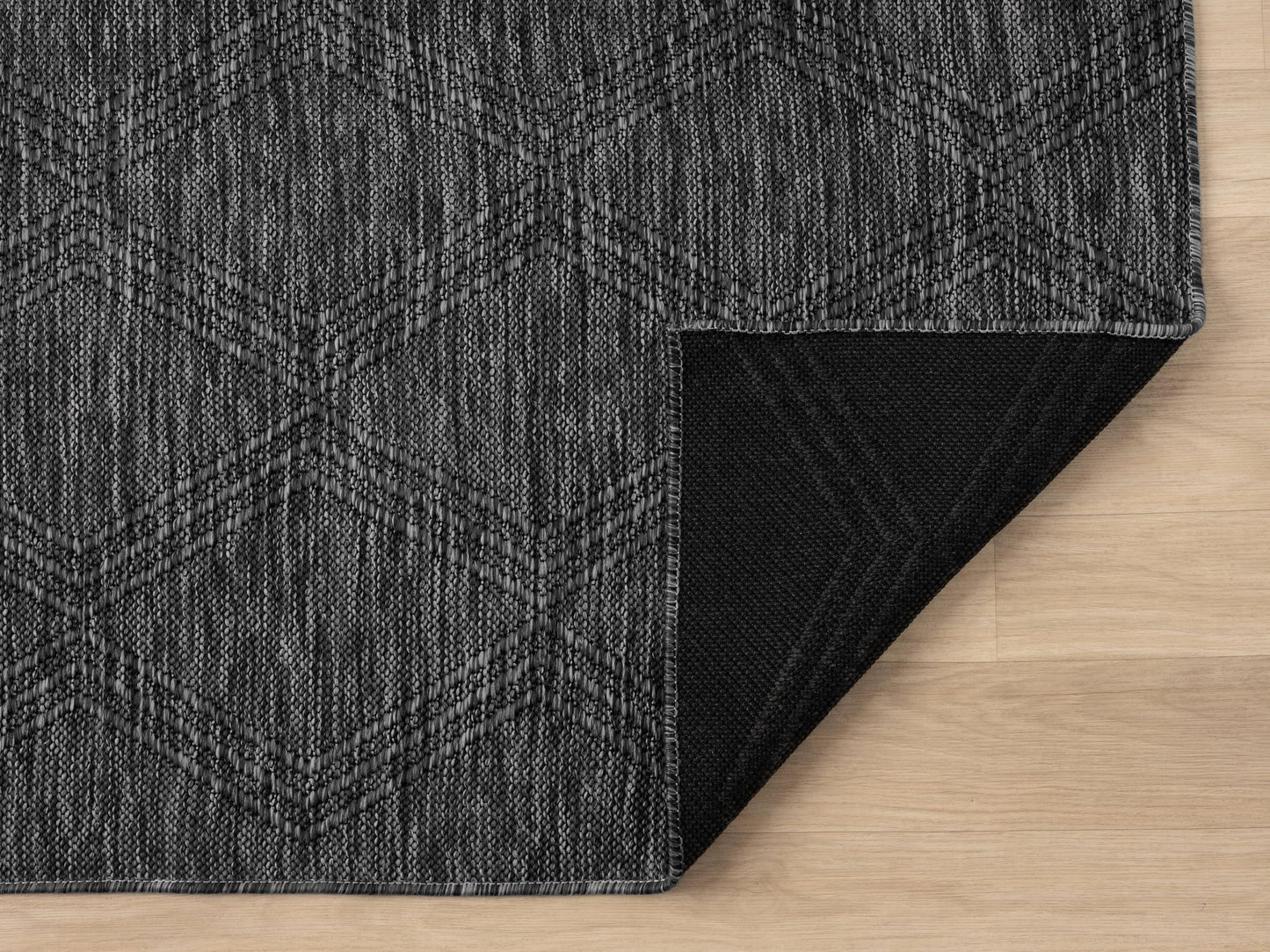 RUGGERRUGS Darla Textured Foldable Indoor Outdoor Rug, 8x10, Weather Resistant, Easy Clean, Lightweight Contemporary Geometric Patio Carpet for Porch, Deck, Living Room (8' x 10', Charcoal)