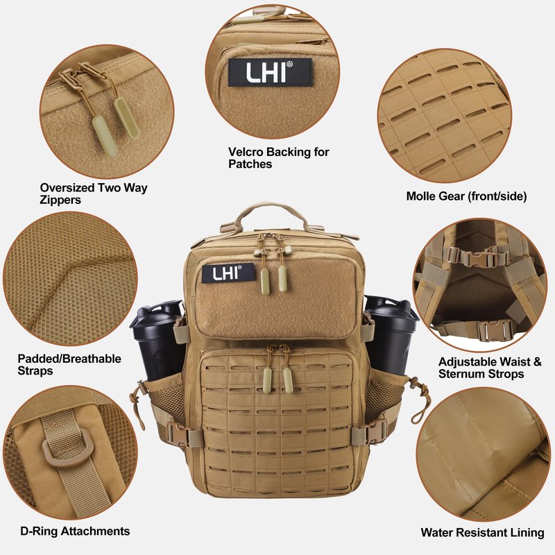 LHI Tactical Military Backpack for Men 25L Small Molle Army Assault Pack 3 Day Hiking Rucksack With Bottle Holder