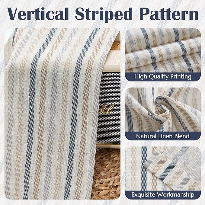 jinchan Colorful Striped Linen Kitchen Curtains 24 Inch Christmas Tier Curtains Farmhouse Modern Cafe Small Window Treatments Light Filtering Rod Pocket for Living Room Bathroom 2 Panels Multi Blue
