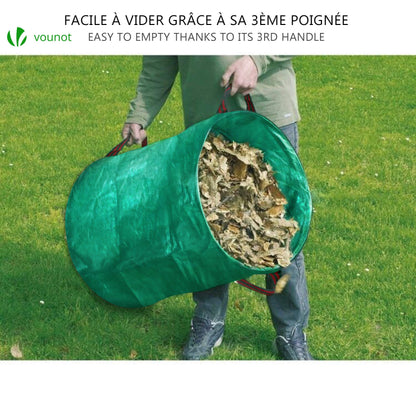 VOUNOT® Set of 3 Garden Waste Bags, 272 L Heavy Duty Reusable Garden Refuse Bags with Handles, Green