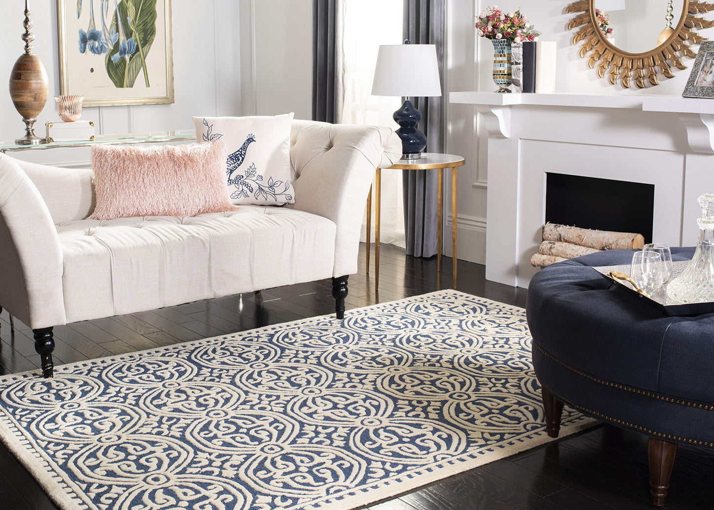 SAFAVIEH Cambridge Collection 3' x 5' Navy Blue/Ivory CAM123G Handmade Moroccan Premium Wool Area Rug