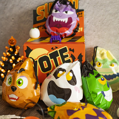 JOYIN 60PCS Halloween Drawstring Treat Bags, Trick or Treating Goodie Candy Small Plastic Gifts Bags Bulk in 12 Cute Monster Designs, Kids Halloween Party Favors Supplies