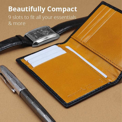 PELLE TORO Minifold Men's Leather Wallet with RFID Blocking Slim Contactless Handmade Minimalist Wallet in Gift Box for Men, Charcoal Grey/Caramel, Taille Unique