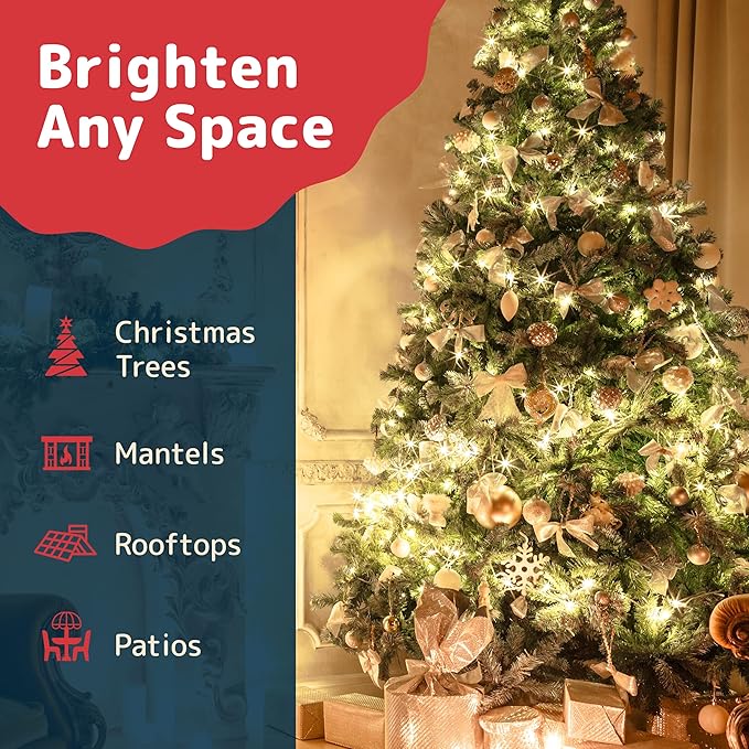 PREXTEX 200 Count Clear Christmas Lights - 40 ft Warm White Xmas Lights String Bulbs with White Wire for Indoor and Outdoor Holiday Decor, Trees and More