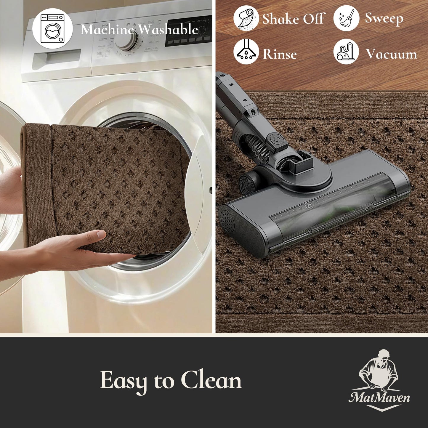 MatMaven Dirt Trapper Door Mat 36"x 60", Non-Slip Washable Doormat Entryway Rugs, Dirt Resistant and Absorbent Welcome Mat, Low Profile Floor Mats for Front Back and Entrance, Brown