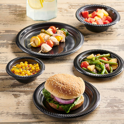 PLASTICPRO 100 PCS Black Plastic Plates Light Weight 7 Inch Plastic Dinner Dessert Appetizer Plates Black Plates Disposable for Party and Wedding