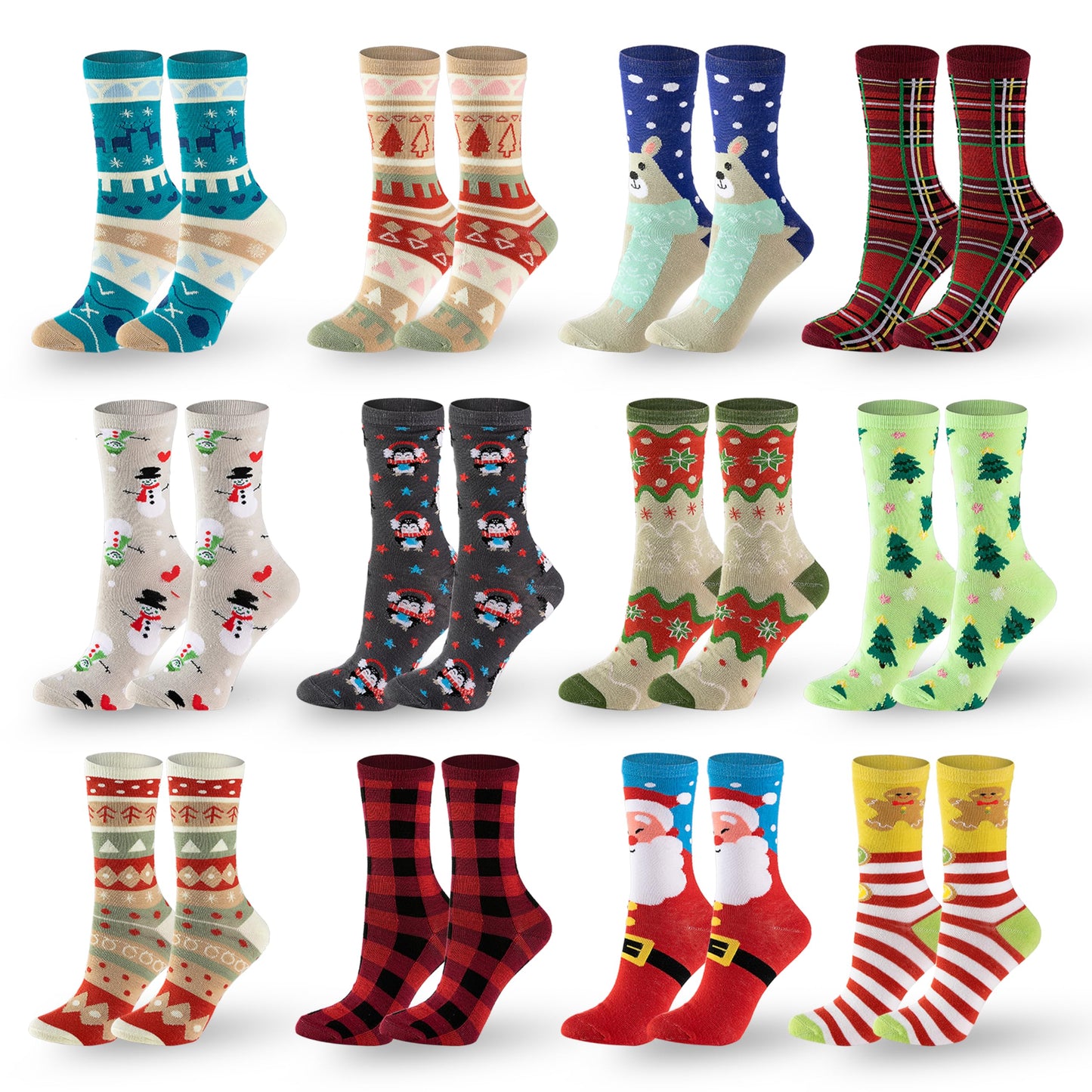 JOYIN 12 Pairs Christmas Socks, Warm Soft Novelty Crew Socks for Winter Christmas, Holiday or Birthday Gift