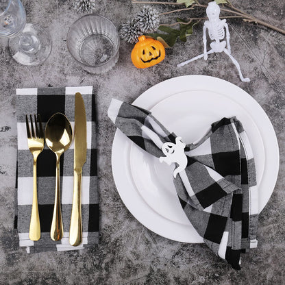 Ghost Napkin Rings Set of 12, White and Black Ghost Napkin Buckle for Halloween Holiday Birthday Party Decoration