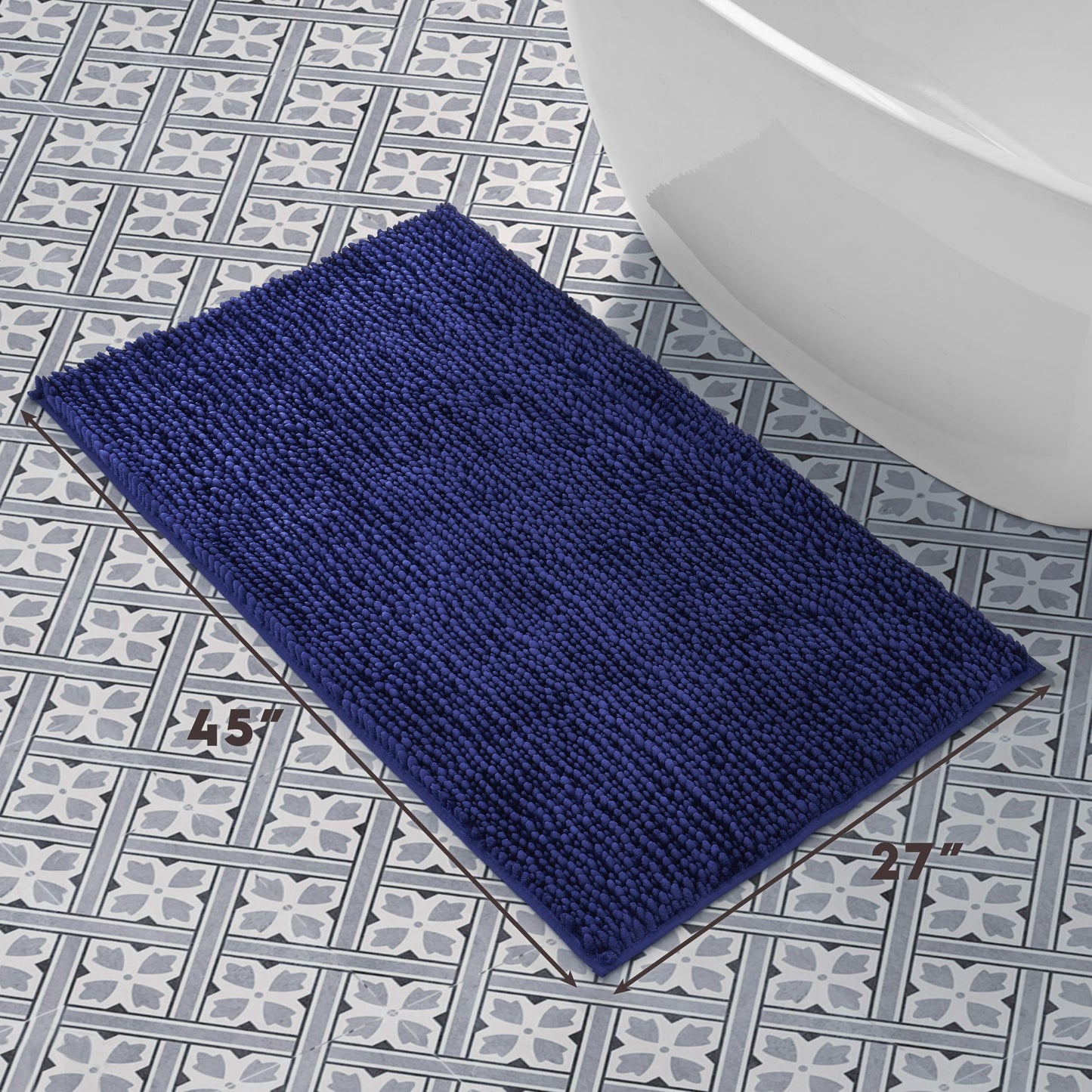 Laura Ashley Butter Chenille Bath Rug, Absorbent Shaggy Bathroom Mat, Non Slip Plush Carpet Rugs for Tub and Sink - (27'' x 45'') Navy