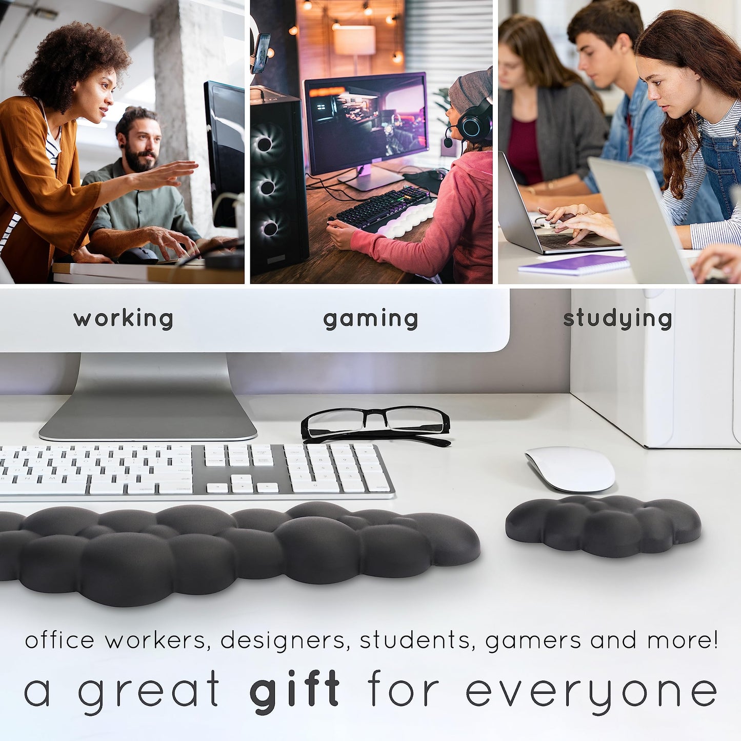 Create-ables Qloud Cloud Wrist Rest Keyboard Wrist Rest for Computer Keyboard Pad, Cloud Keyboard Wrist Rest, Wrist Pad for Keyboard, Memory Foam, Non Slip Base, Comes with Mouse Pad - Beige