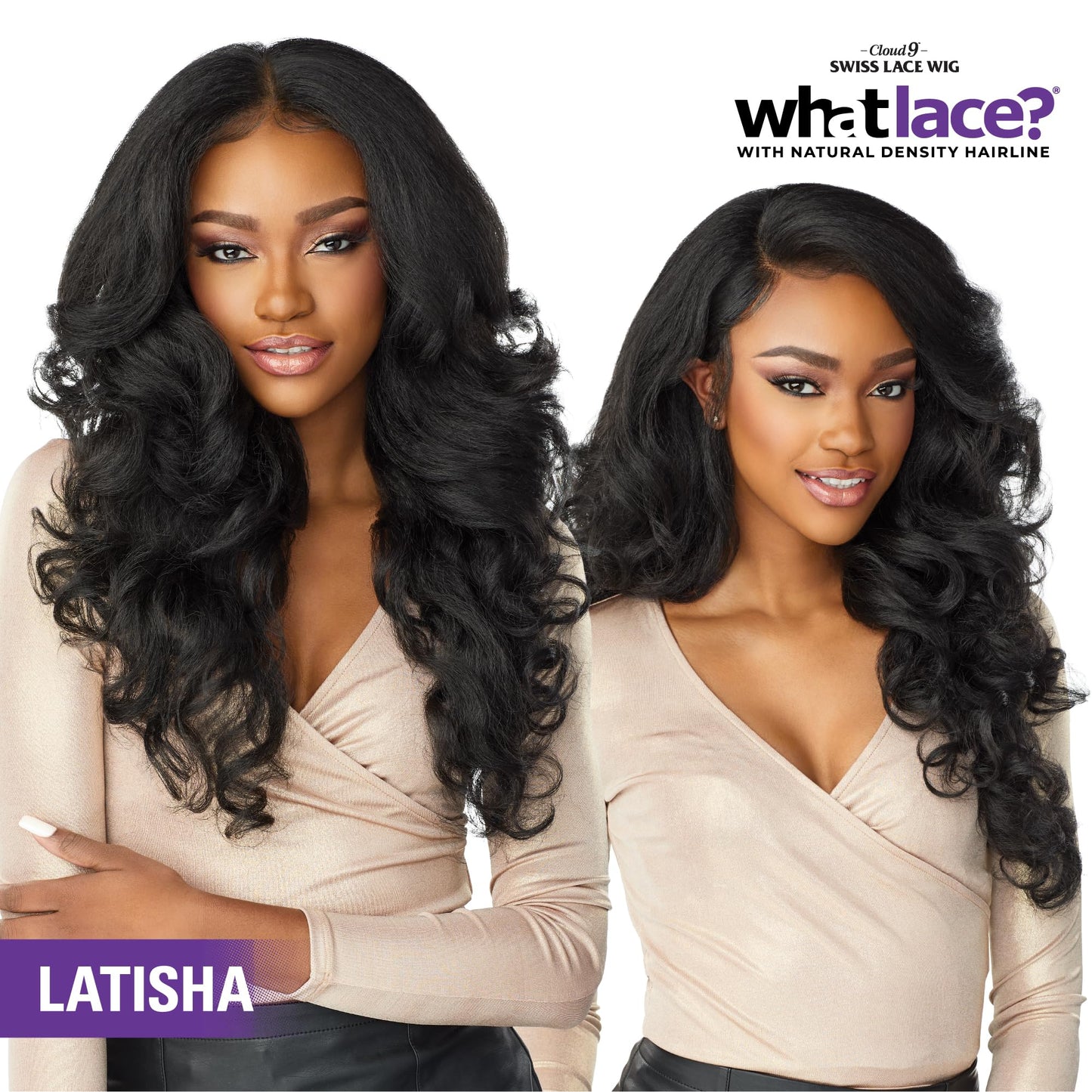 Sensationnel WHAT LACE 13x6 Wigs - Cloud 9 Synthetic Hair Hand Tied Natural Preplucked Hairline Illusion Lace Frontal Lacewig -Whatlace LATISHA (1B)