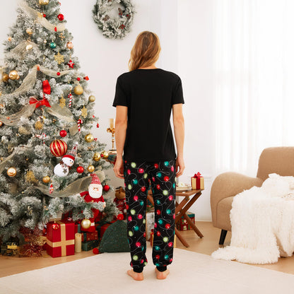 IFFEI Christmas Pajamas for Family Letter Print Matching Holiday PJ's Sets with Short Sleeve Tee and Pants Loungewear Men M Black Red