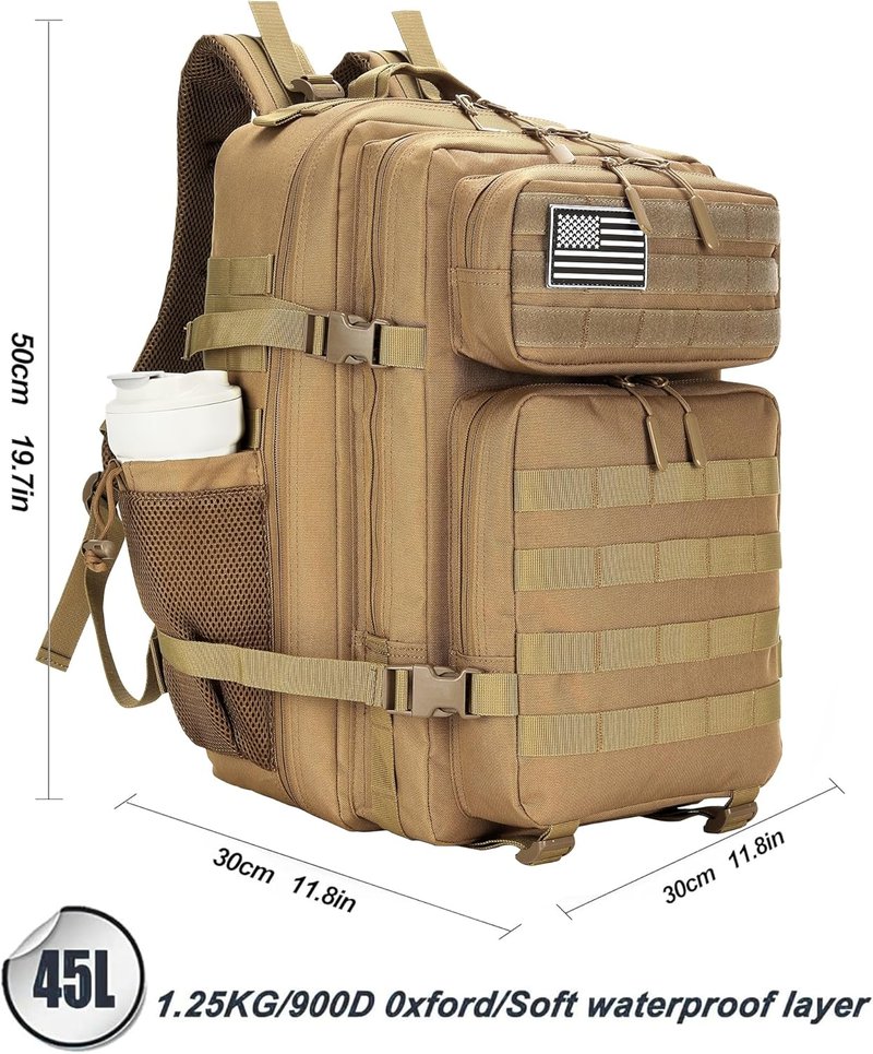 Tactical Assault Backpack - 45L Waterproof Rucksack with Molle | Khaki