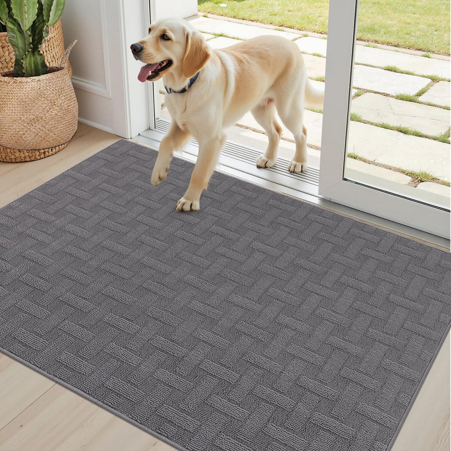 Ileading Indoor Door Mat 32"x48", Absorbent Dog Muddy Paws Mat, Low-Profile Entrance Runner Carpet with Non-Slip Rubber Backing, Washable Inside Welcome Mat for Hallway,Entryway,Kitchen (Grey)