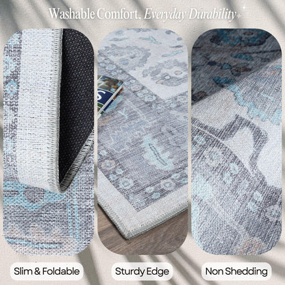 Fame Rugs Modern Oushak Rug 2x3, Doormat Vintage Turkish Gray Oriental Antique Inspired Small Area Rugs, Washable Foldable Luxury Living Room Bedroom (384GB, 2' x 3')