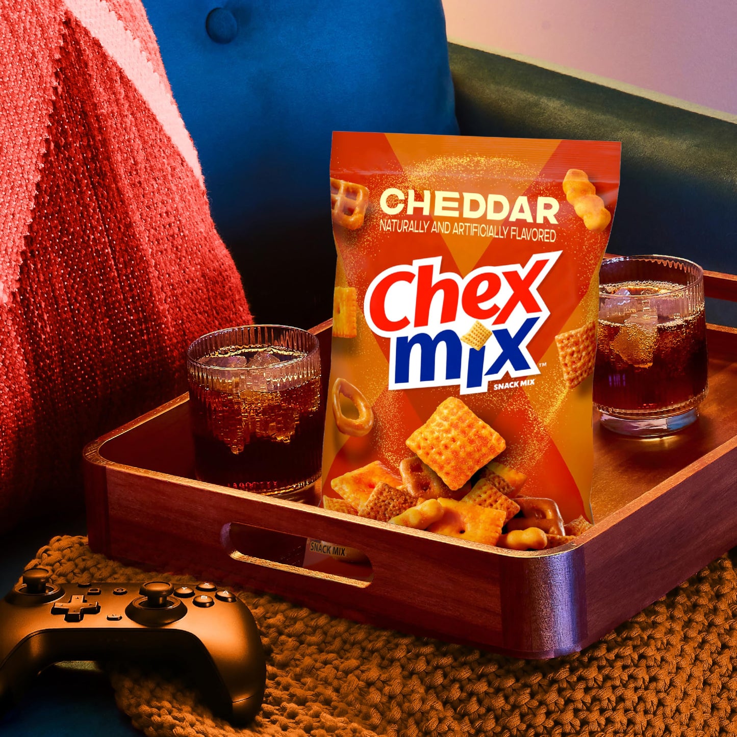 Chex Mix Cheddar Snack Mix, Savory Snack Bag, Family Size, 13.5 oz
