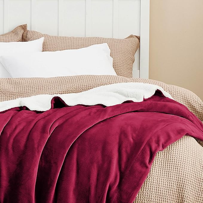 Bedsure GentleSoft Sherpa Fleece Blankets King Size for Bed - Thick and Warm Throw for Women, Soft Fuzzy Plush King Christmas Blanket for Winter, Red, 108x90 Inches