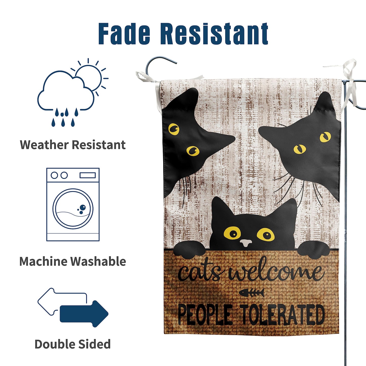 Black Cat Garden Flag Cats Welcome People Tolerated Sign Flag Halloween Banners for Outside 12 X 18 Double Sided Cat Lovers Gifts for Women