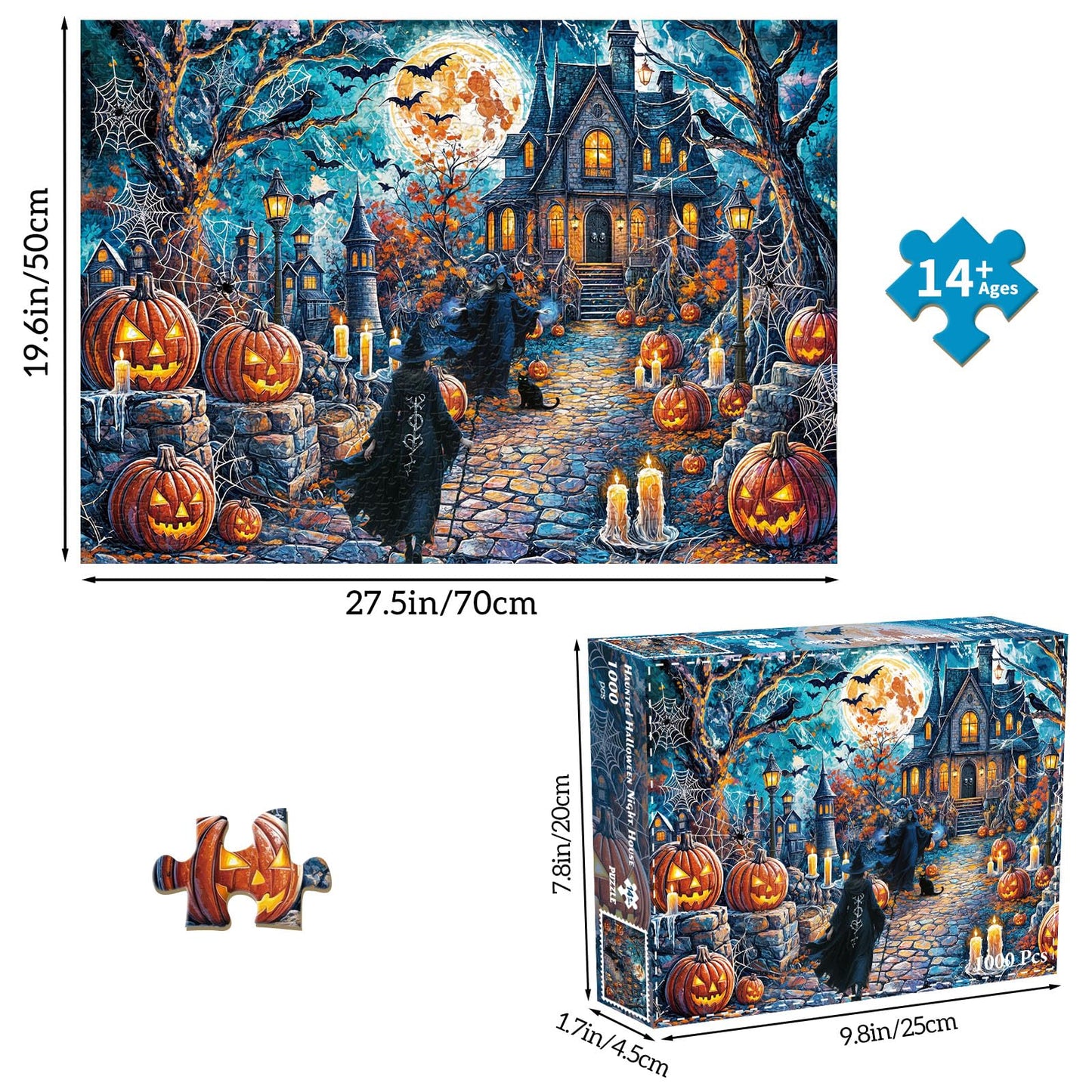 TangMosaic Puzzles for Adults 1000 Pieces, Haunted Halloween Night House Jigsaw Puzzles, Fun Horror Challenging Puzzle, Halloween Puzzles Gift, Home Decoration Puzzle, Interlock Perfectly No Dust