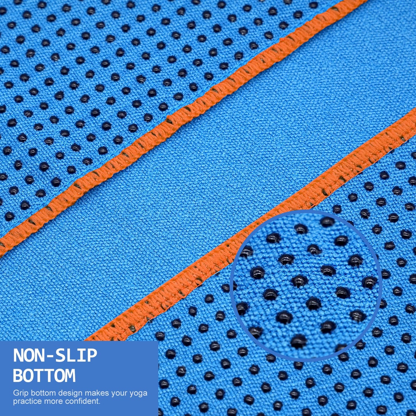 Eunzel Hot Yoga Towel - Microfiber Non Slip Yoga Mat Towel with Grip Dot Sweat Absorbent Towel for Hot Yoga, Pilates and Fitness 72" x 24", Blue/Orange