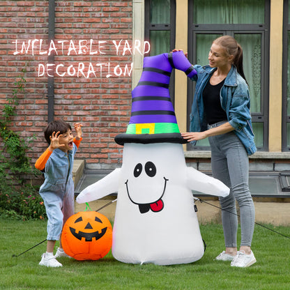 VIVOHOME 5FT Halloween Inflatable Yard Decor, White Ghost with Pumpkin, Outdoor Blow Up with Built-in LED Light for Lawn, Garden, Party