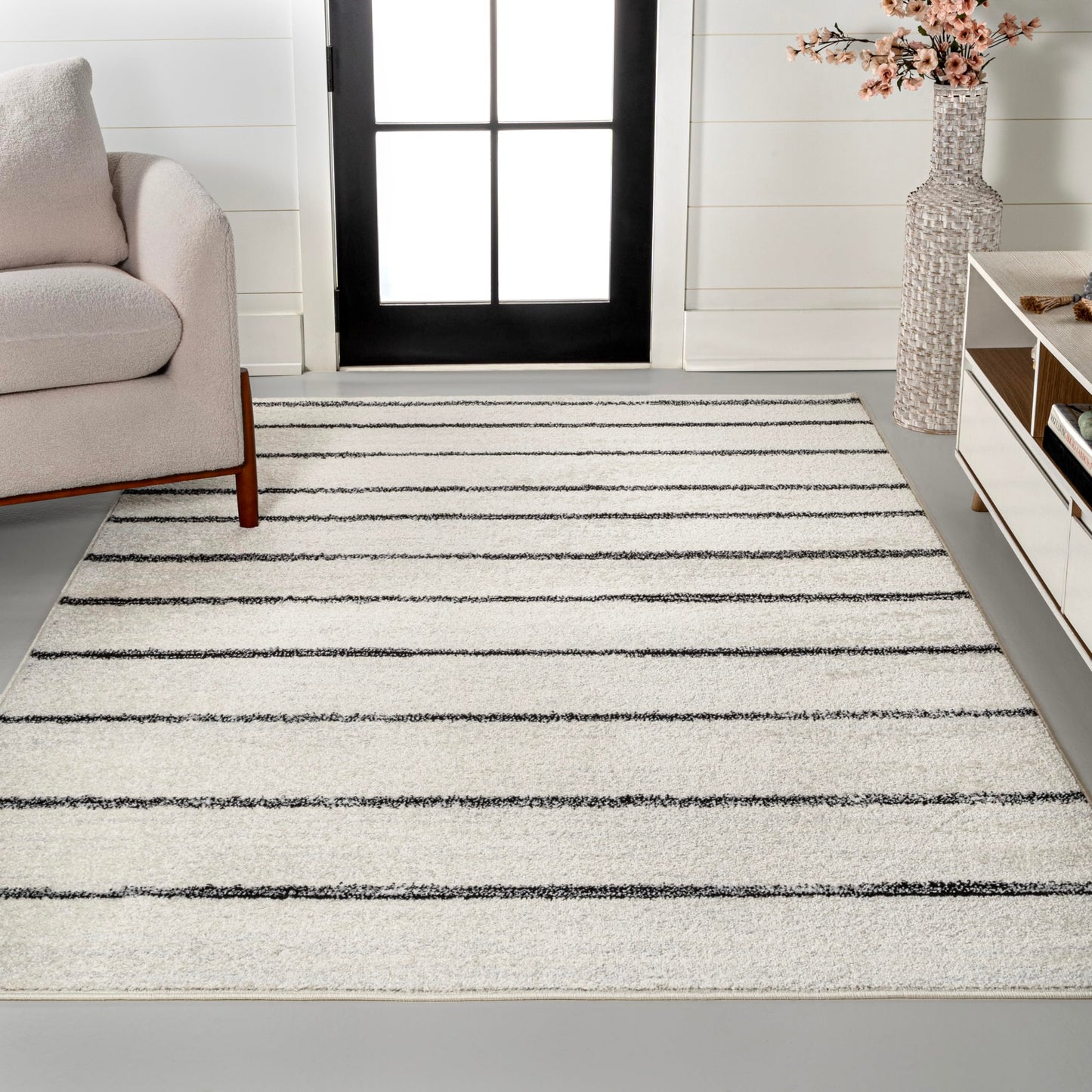 JONATHAN Y Williamsburg Minimalist Stripe Cream/Black Indoor Area Rug, 3x5, Contemporary, Modern, Easy-Cleaning for Living Room, Bedroom, Kitchen, Pet Friendly, Non-Shedding (MOH201D-3)